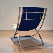 Marcello Cuneo ‘Louisa’ lounge chair in blue canvas and white leather, Italy 1970s