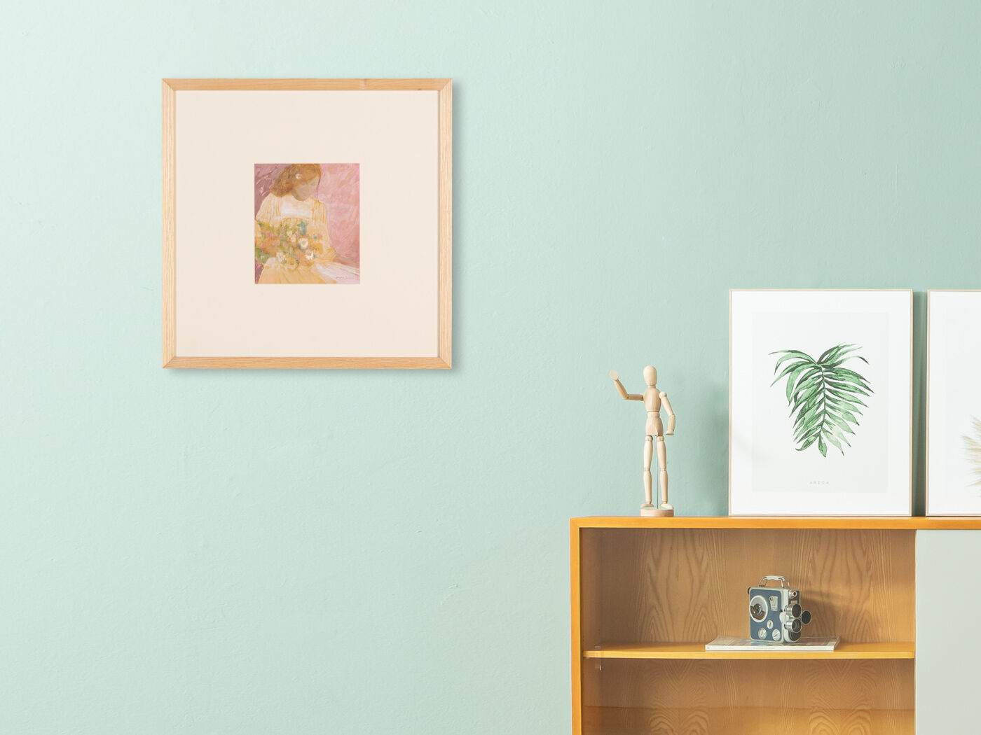 Lady with Flowers, Gouache on Cardboard, 50 x 50 cm