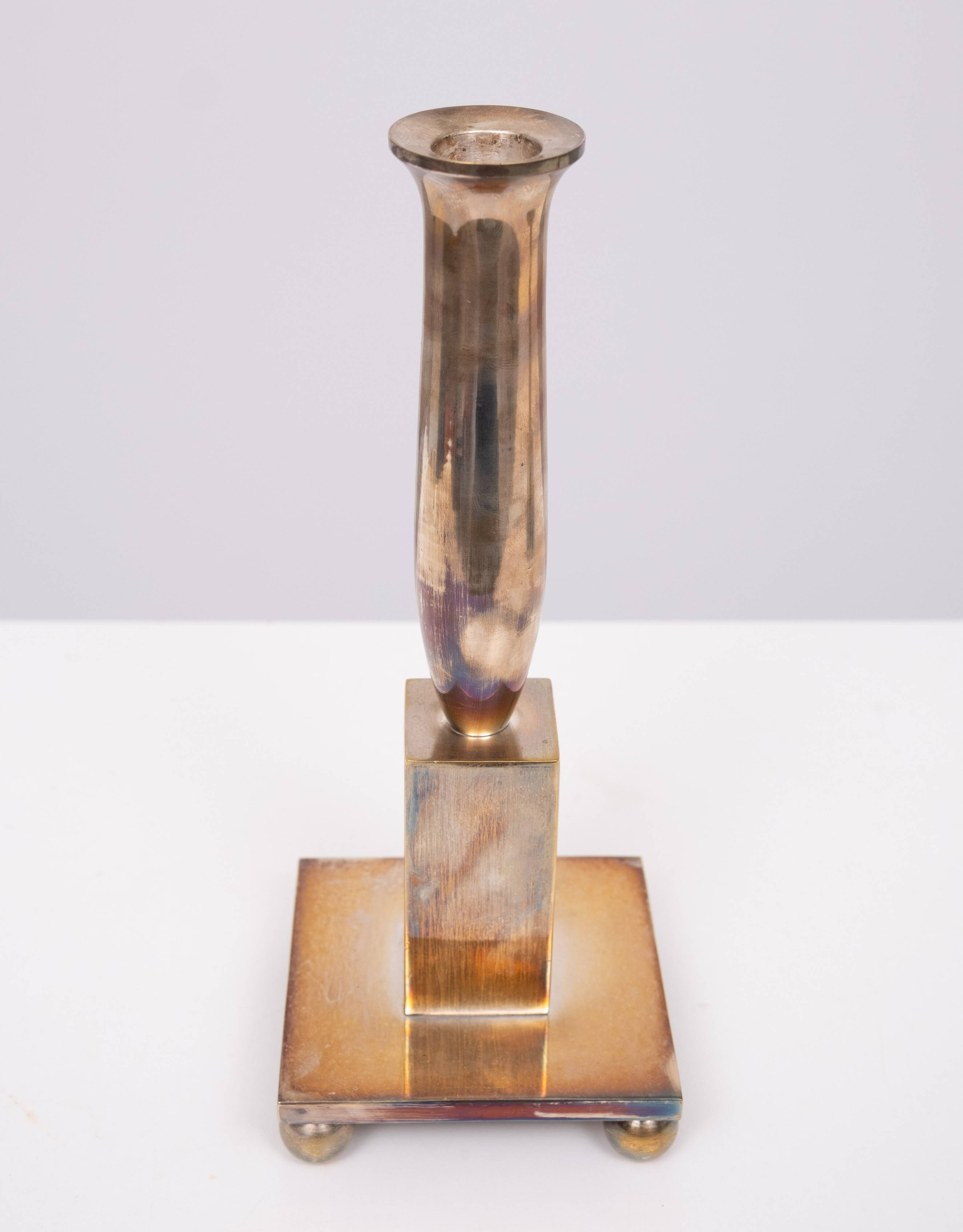 Modernistic silver plated bronze candle sticks Early 20th Century