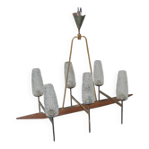 Old modernist chandelier with 6 lights Lunel