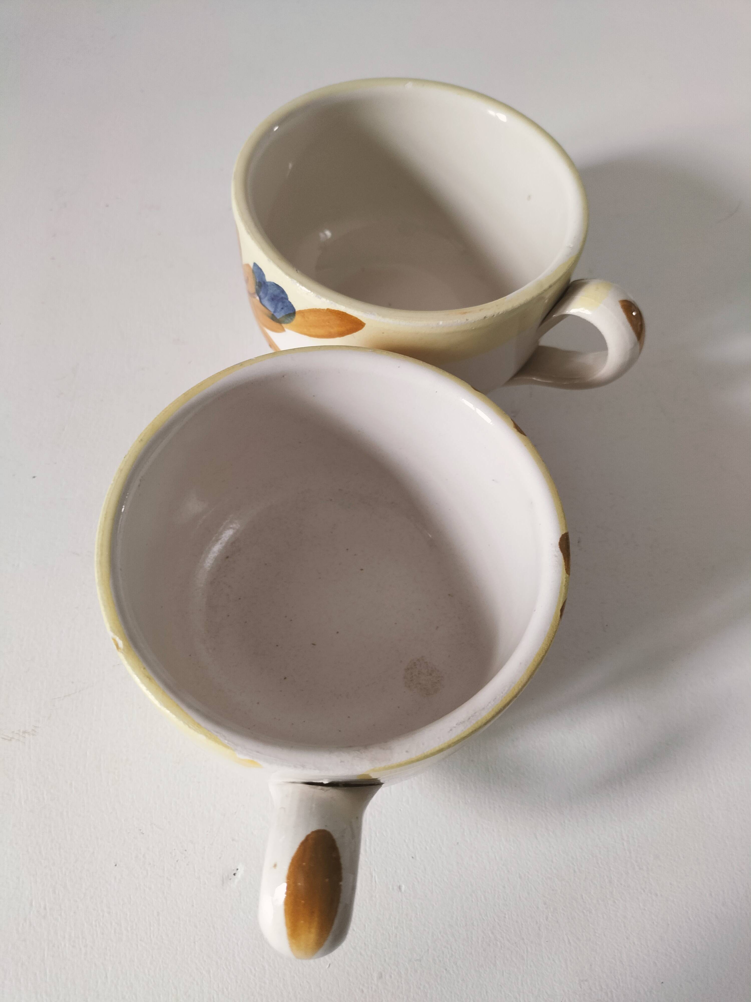 Two large vintage hand-painted mugs – Orange and blue flowers