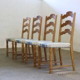 Chaises de salle à manger en chêne brutaliste danois moderne des années 1960 dans le style de Kjærnulf, ensemble.