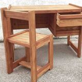 Desk and its brutalist style chair Sled legs 70s