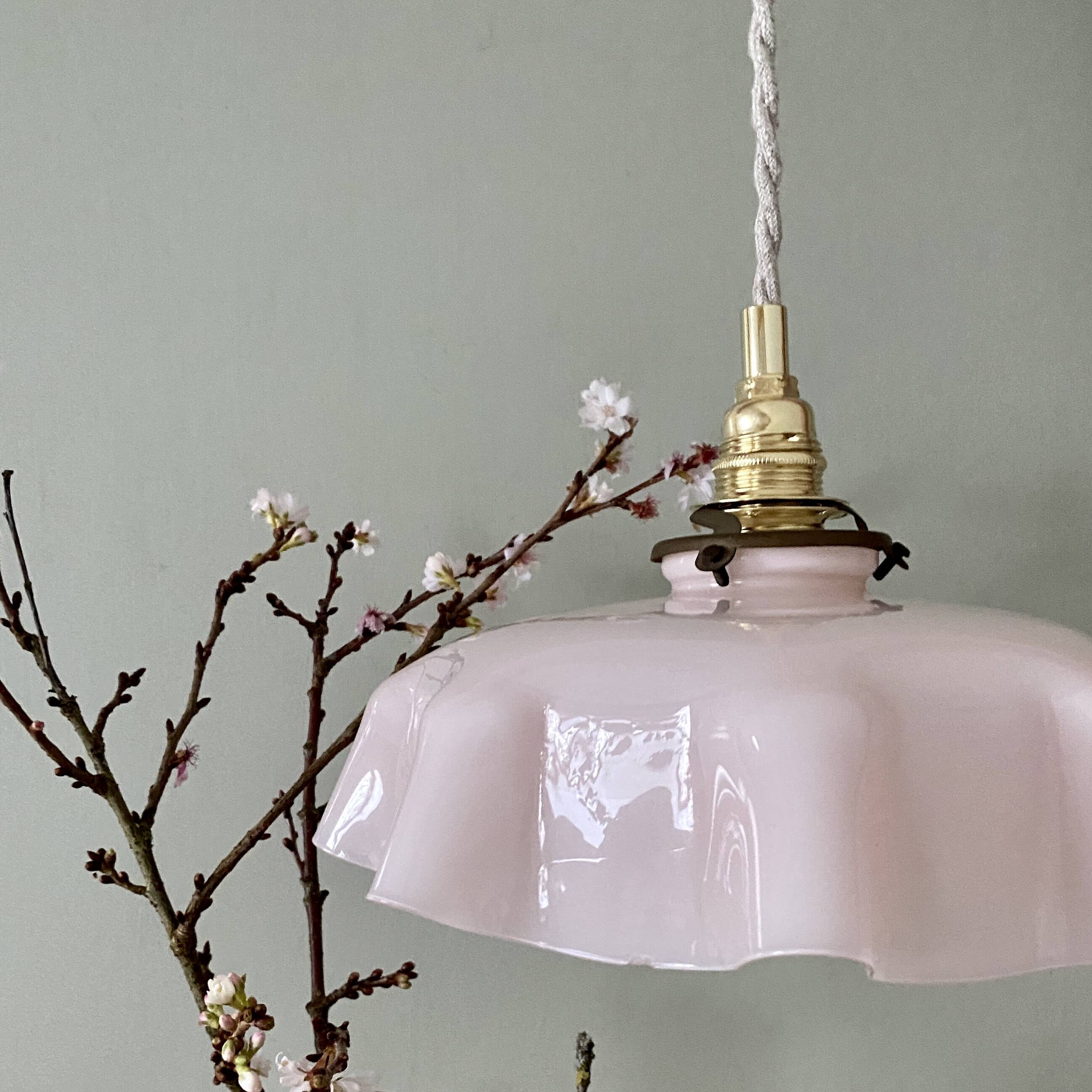 Vintage lampshade pendant light in pink opaline
