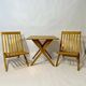 Vintage design solid wood scissor chairs and table from the 1970s