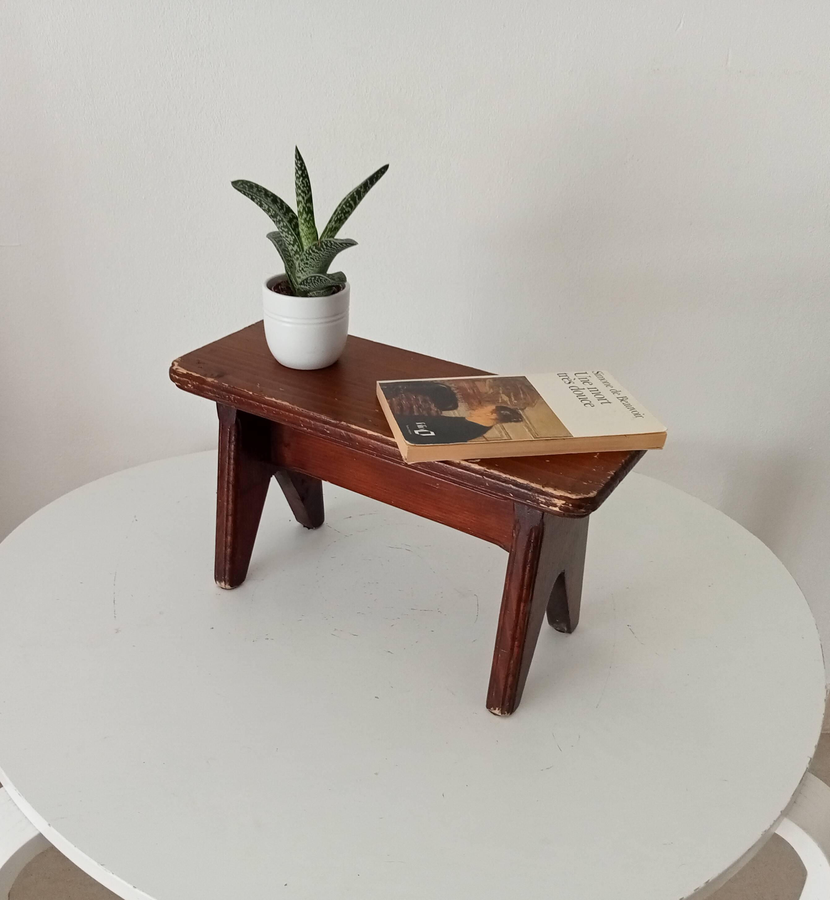 Vintage wooden plant stand stool