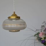 Suspension globe in frosted glass with golden edges