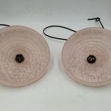 2 speckled pink opaline pendant lights