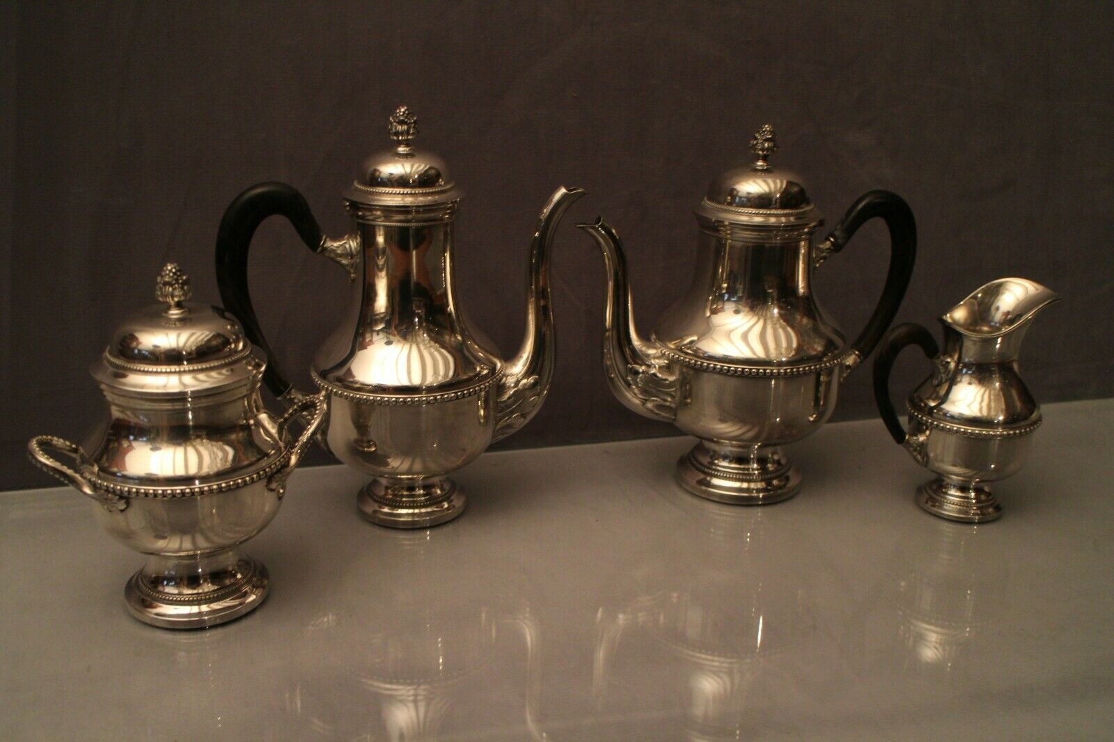 Louis XVI-style silver metal coffee teapot sugar maker