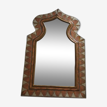 Miroir ancien cadre cuivre laiton style oriental 30x48cm