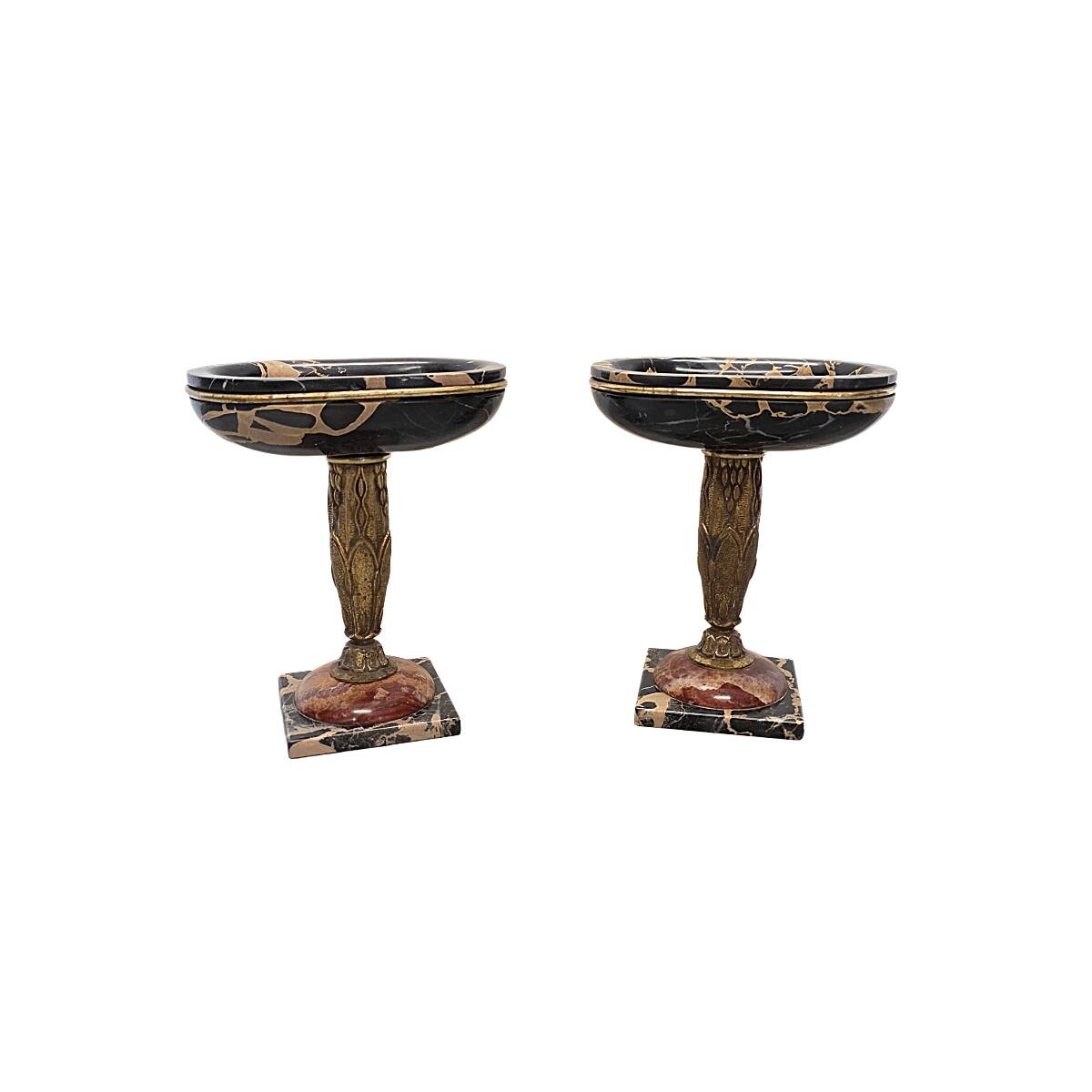 French Art Deco Bowls Of Marble And Bronze, 1920/30s