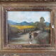 Painting on old panel framed and signed, cow and farmer