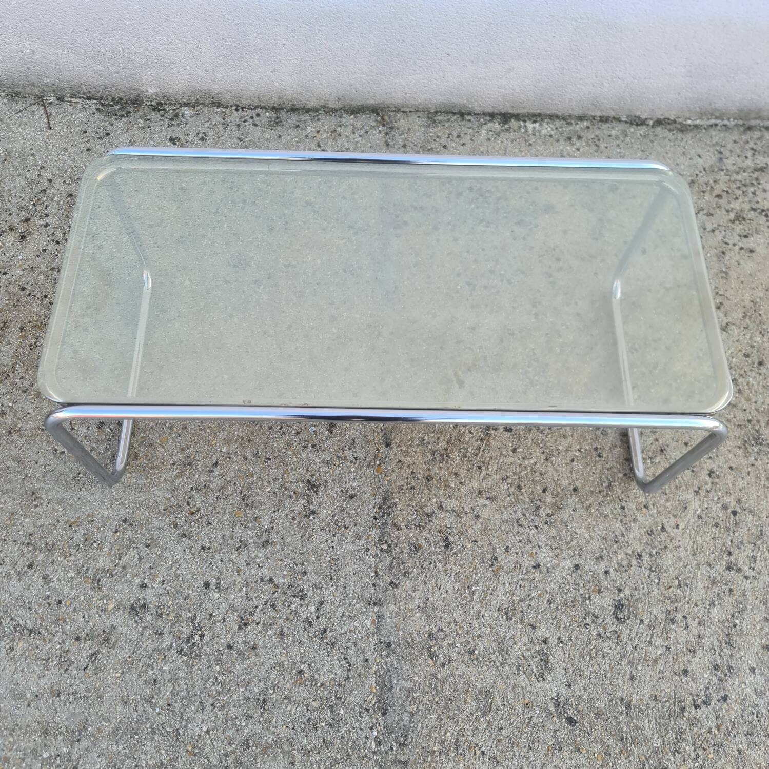 Bauhaus "laccio" style coffee table Marcel Breuer, glass and chrome tubular