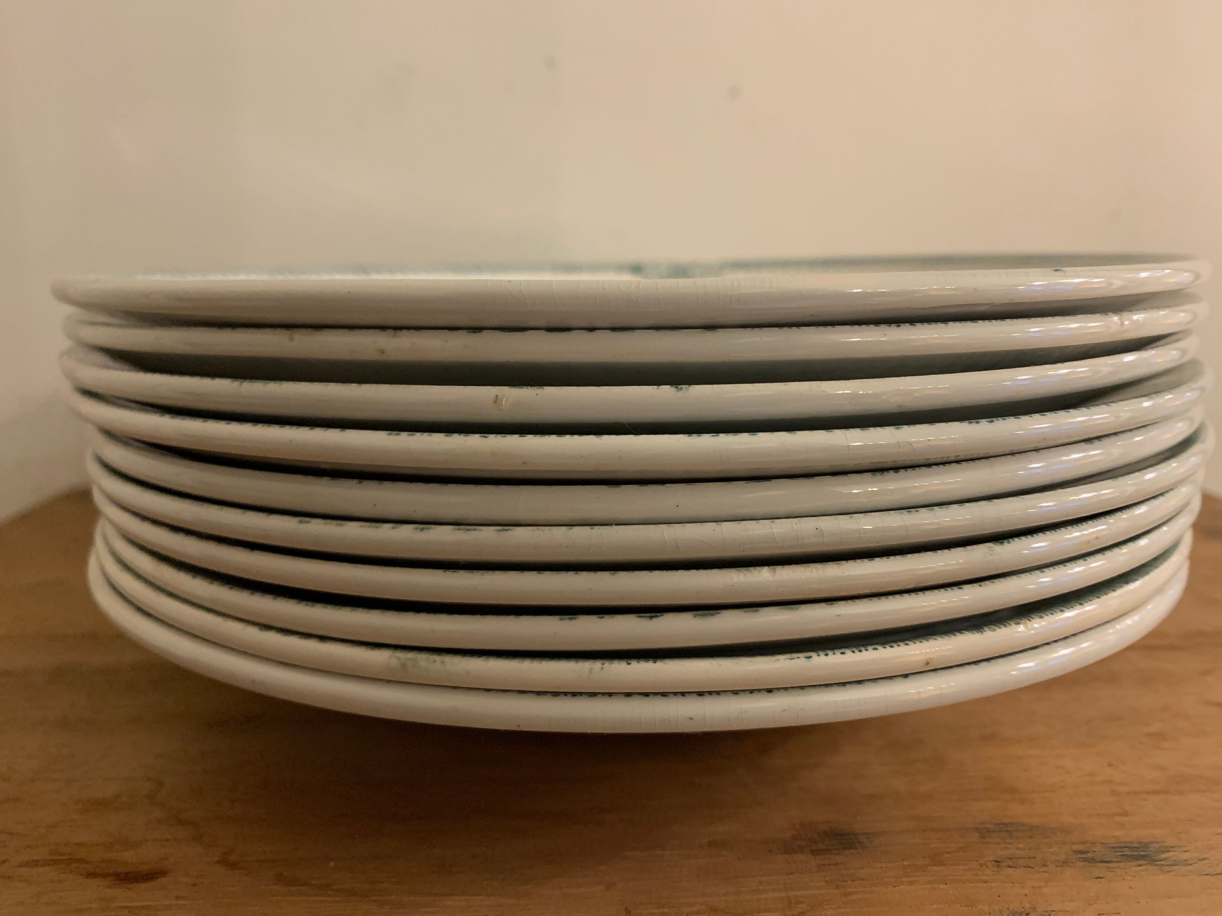 10 dessert plates and Art Deco green Saint Amand serving dish