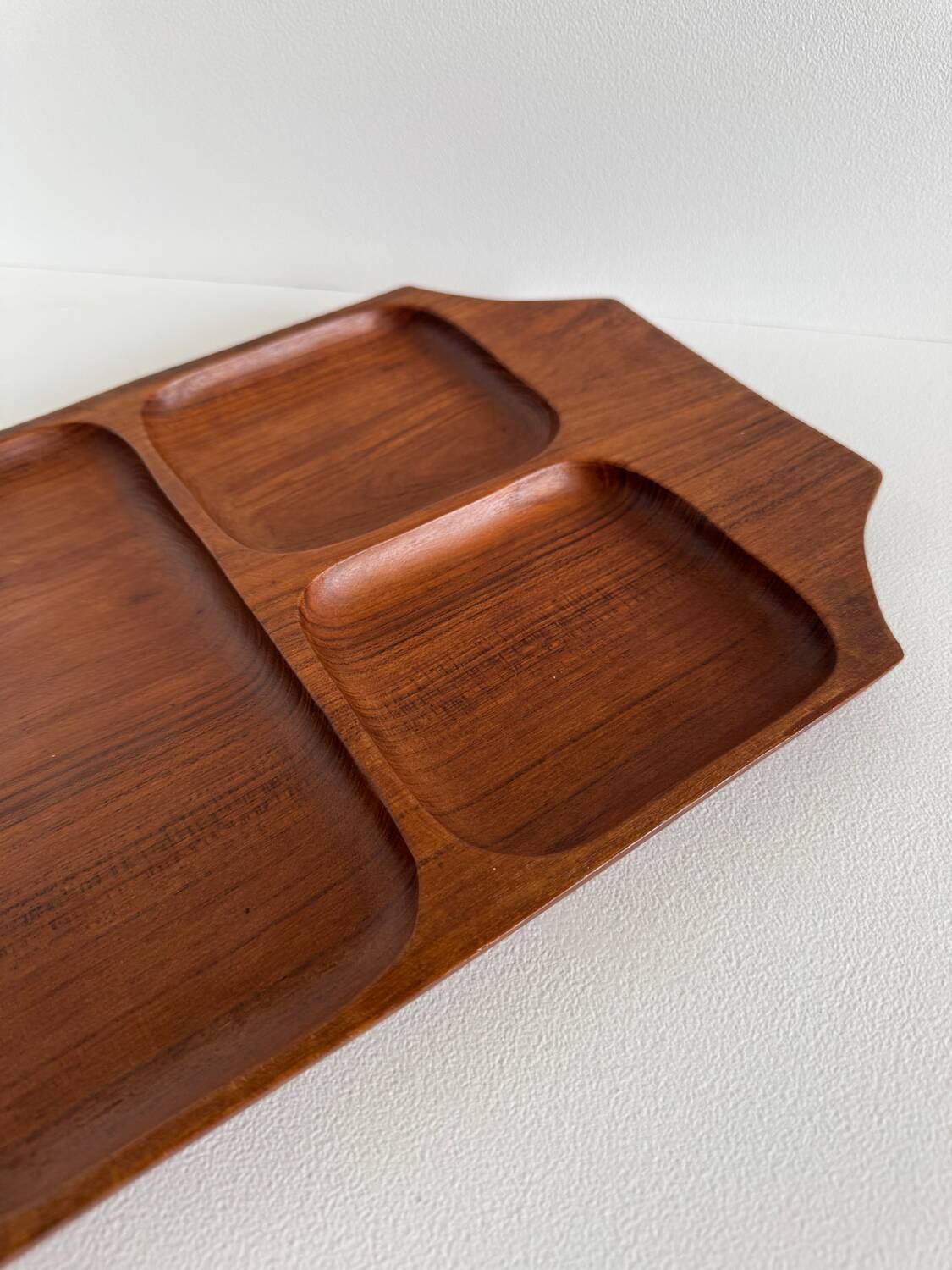 Vintage teak serving tray from the 1950s with compartments.