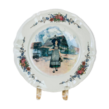 Plat rond Obernai en faïence de Sarreguemines, signé Loux