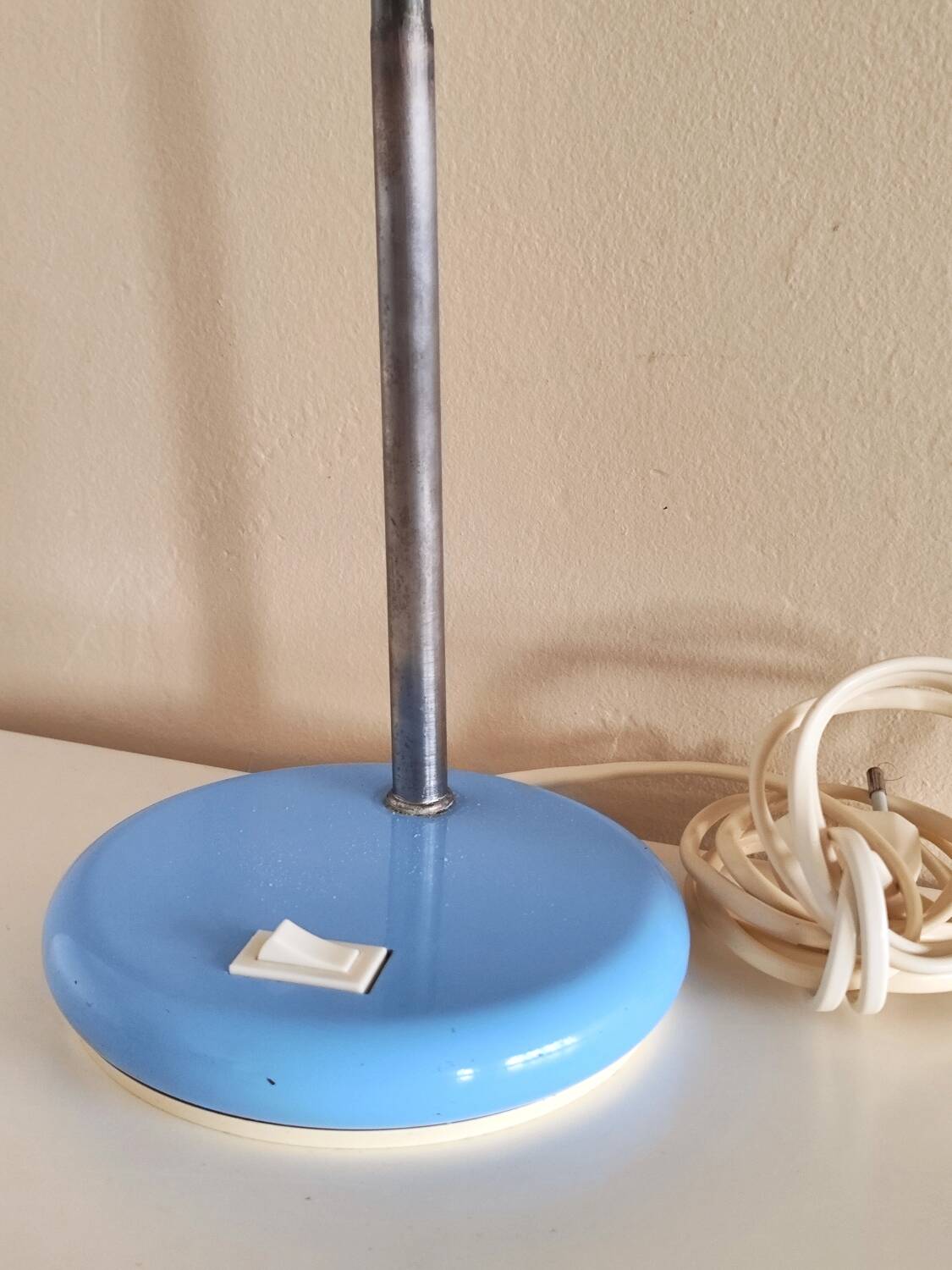 Sky blue steel desk lamp from the 60s