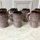 Set of 7 fat lava glazed ceramic mugs signed poët laval 70s