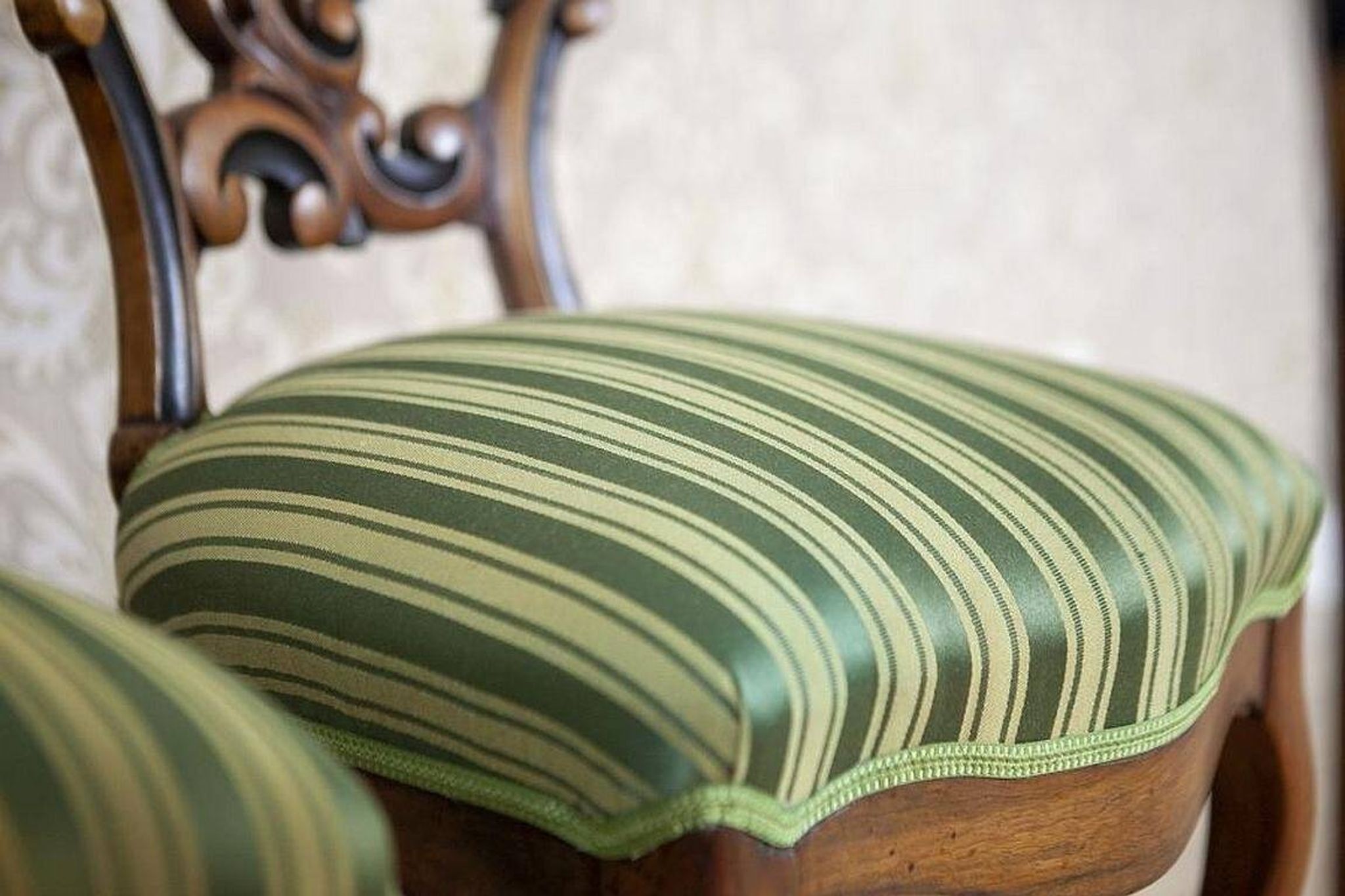 Vintage Walnut Chairs in Light Green, 1890s, Set of 5