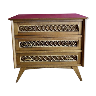 60s rattan and compass feet dresser