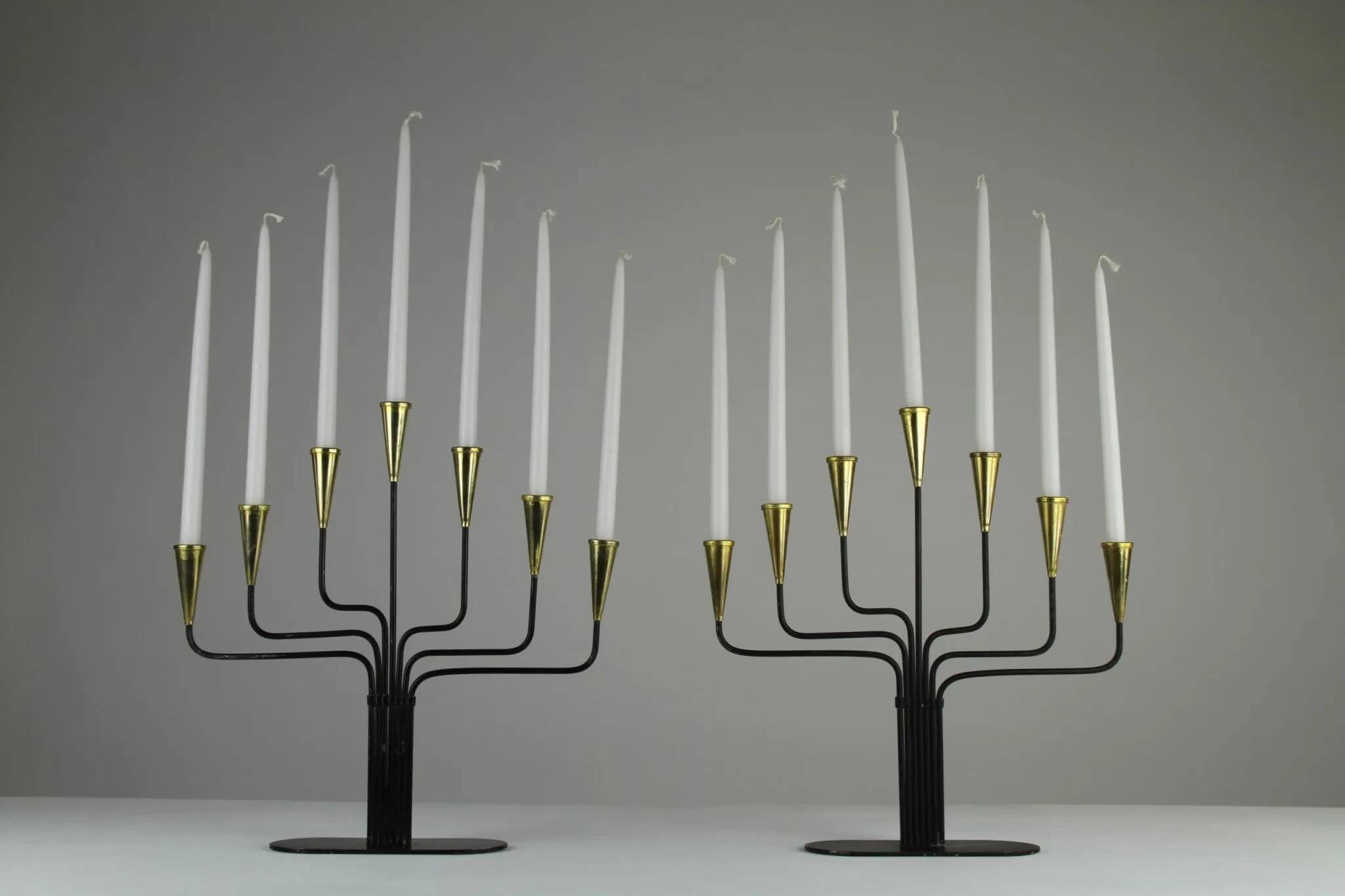 Pair of Seven-Candle Candelabras — Gunnar Ander for Ystad-Metall, Sweden, 1960s