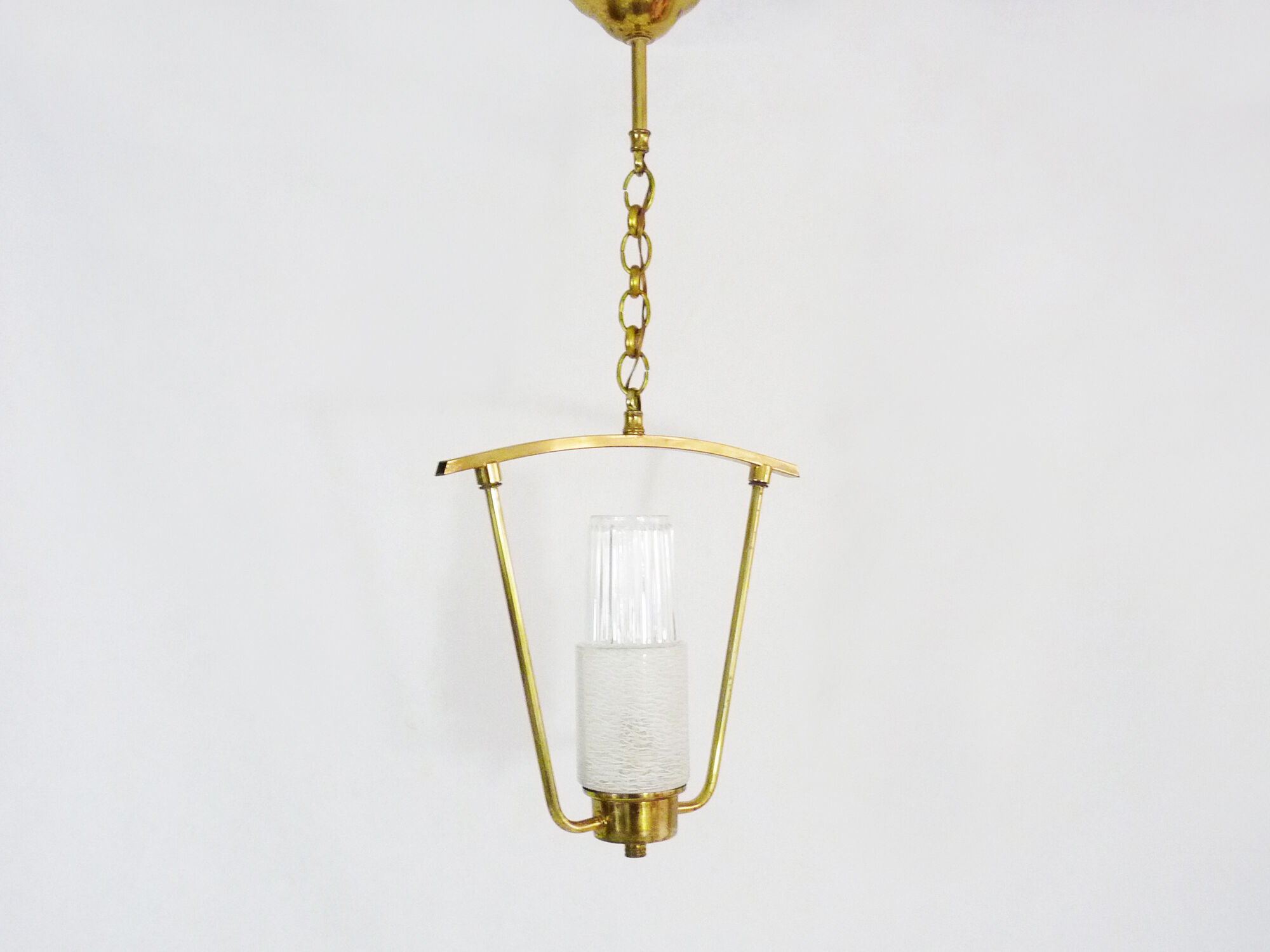 Minimalist vintage hanging in brass and glass tube Year 50