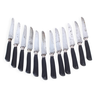 12 antique knives, ebony handle, carbon blade