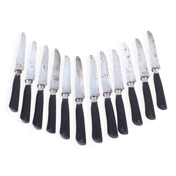 12 antique knives, ebony handle, carbon blade