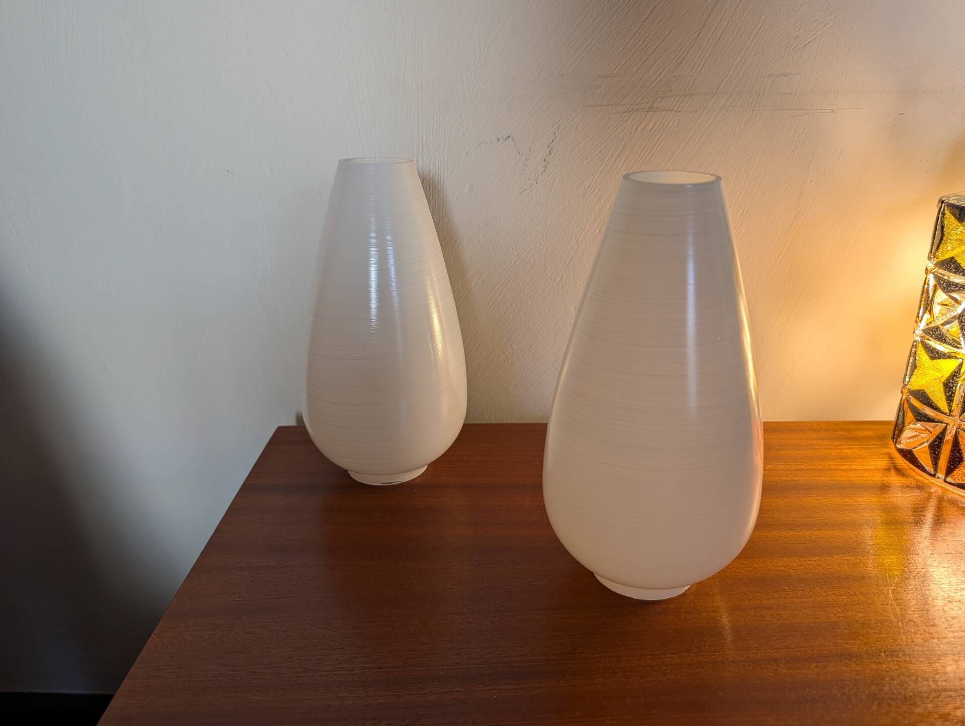 Pair of opaline glass tulip lamps, 1960s-70s