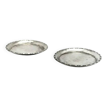 Pair of hot glass coasters Modernism, silver-plated brass, HEFRA, Poland, 1970s