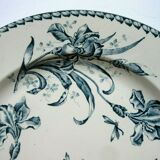 Badonviller Flat Round Dish, Blue Iris, Art Nouveau
