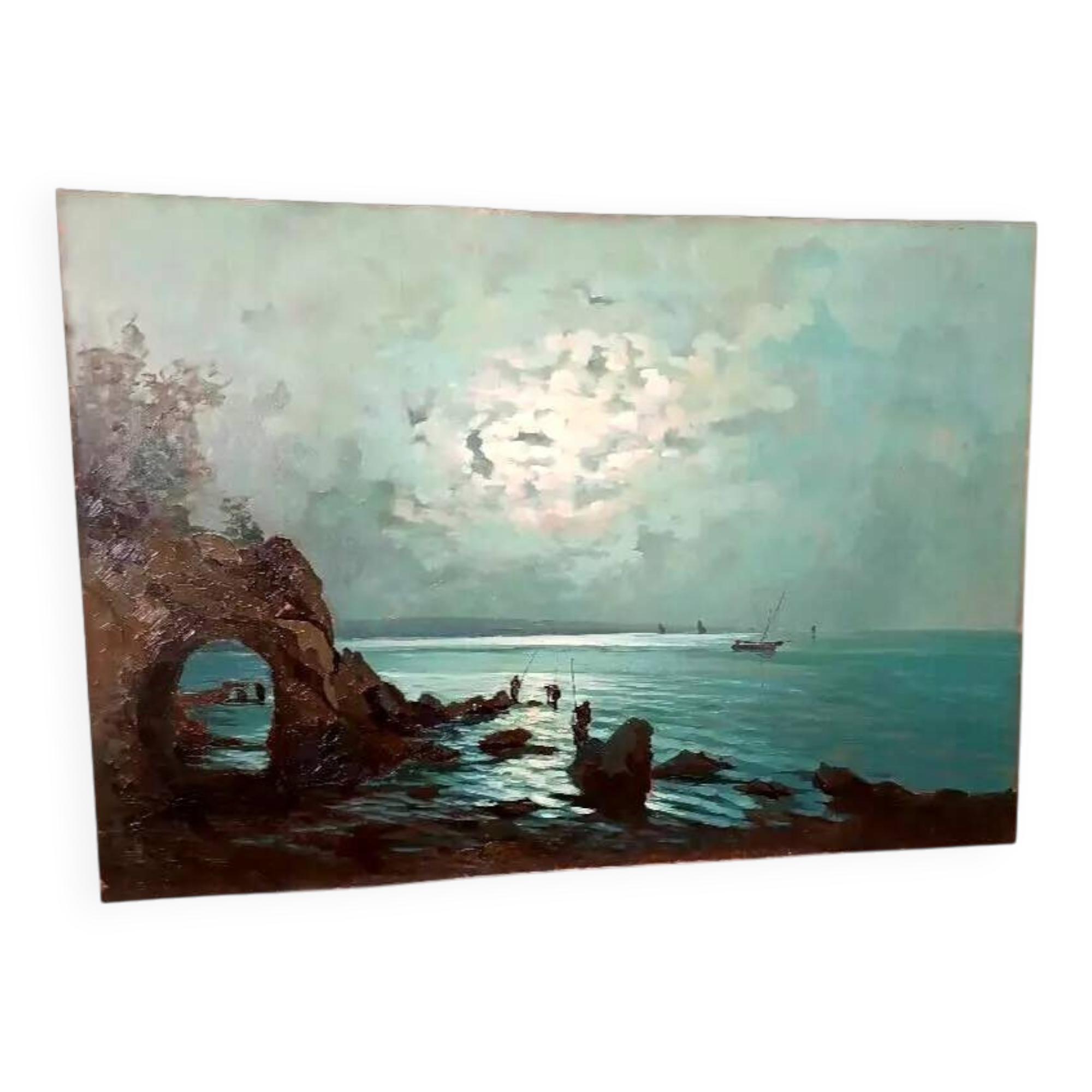 Oil painting on marine plywood from the 1930s g.piccinni (the beach of