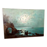 Oil painting on marine plywood from the 1930s g.piccinni (the beach of