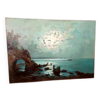 Peinture à l'huile sur contreplaqué marine années 30 g.piccinni (la plage d