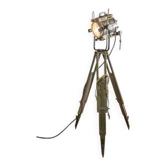 1950s Arri - Arnold & Richter Vintage Hollywood Film Spotlight on Army Surveying Tripod Floor lamp