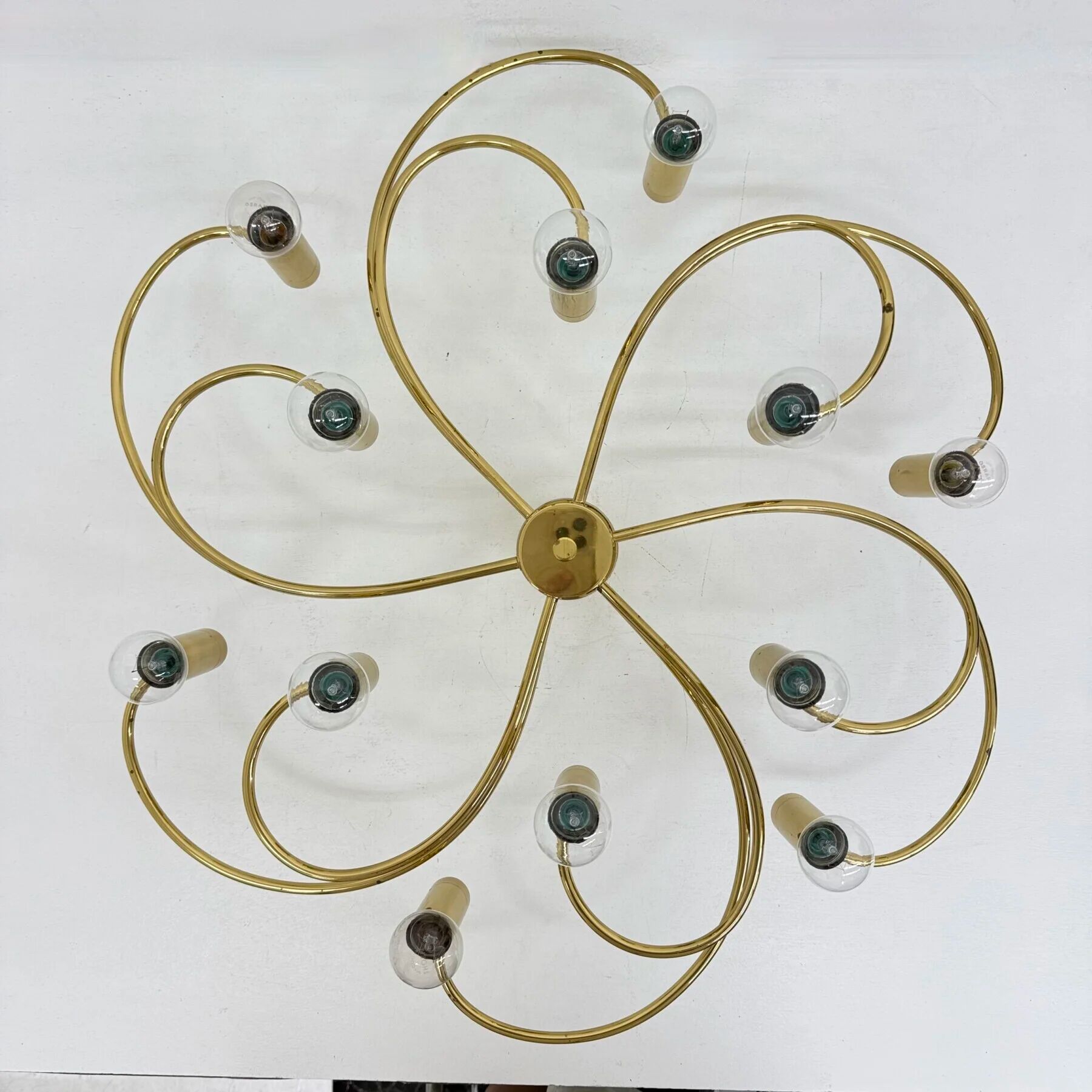 Leola sculptural brass 12-light ceiling or wall flush mount, 1970s