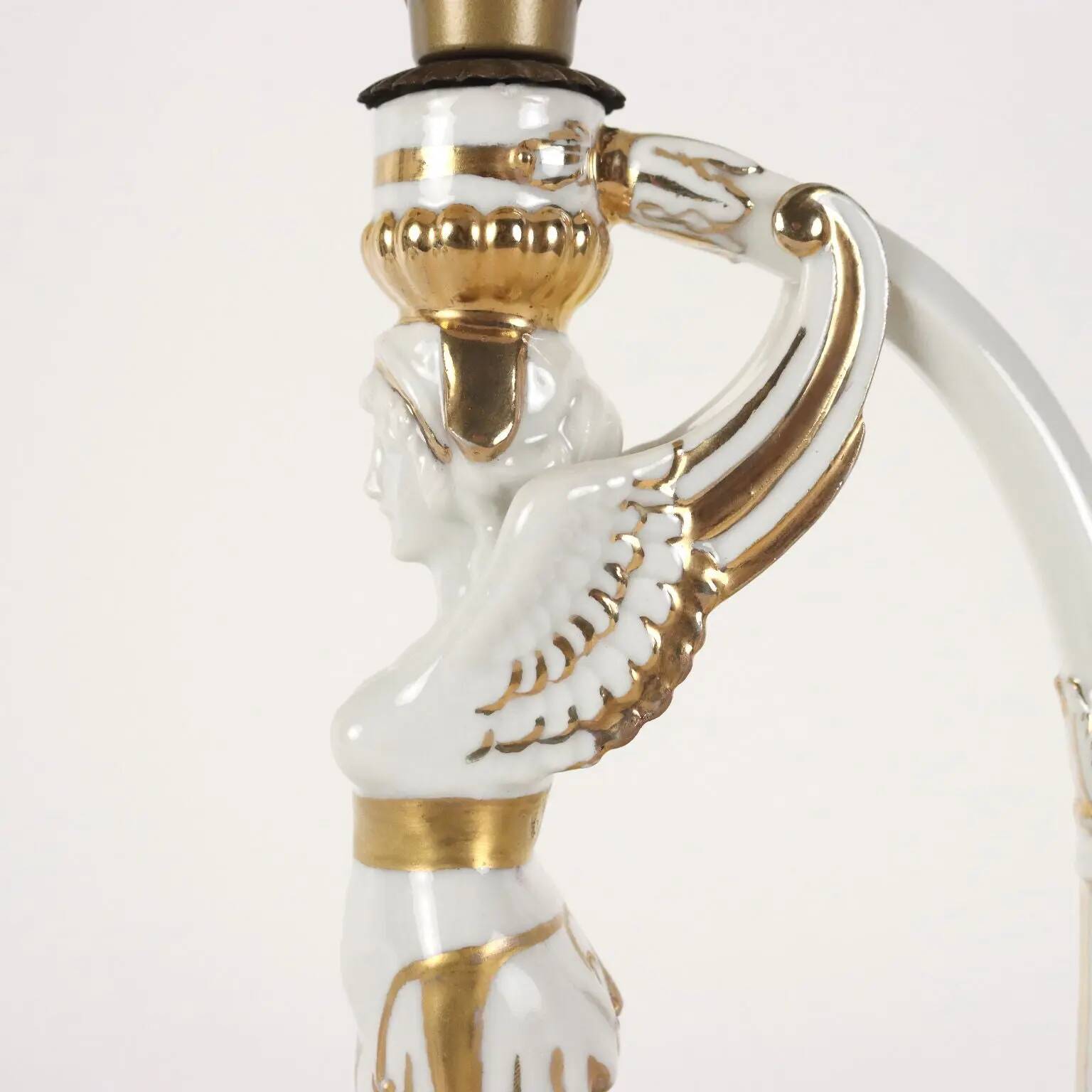 Pair of neoclassical style lamps in porcelain, Italy, 20th century