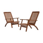 pair of french mahogany and cane armchairs, 1950s