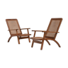 pair of french mahogany and cane armchairs, 1950s