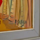 Original Swedish Mid-Century Oil on Panel “Boats and Fishing Nets ” by ALF (Affe) SKAGH (1916-1962)