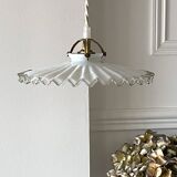 Pleated opaline pendant light