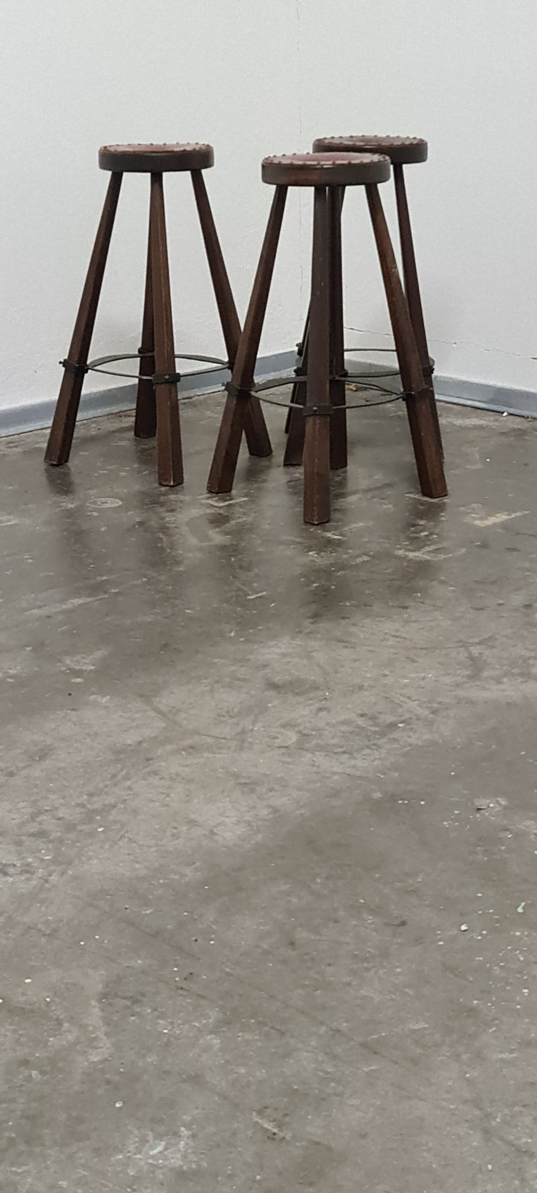 Vintage set of 3 Brutalist bar stools