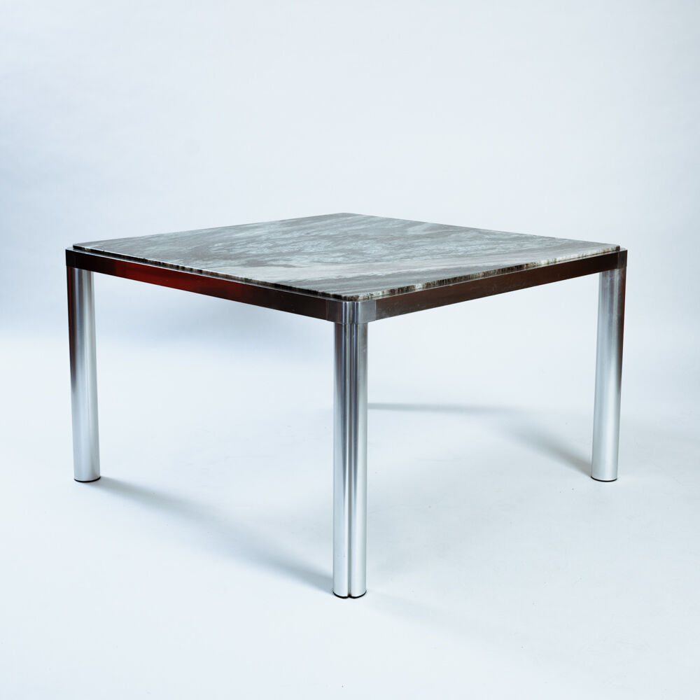 Kho liang ie dining table in aluminium and green marble, dutch, 1970s
