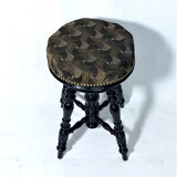 Old adjustable piano stool Napoleon III style with black & gold fabric