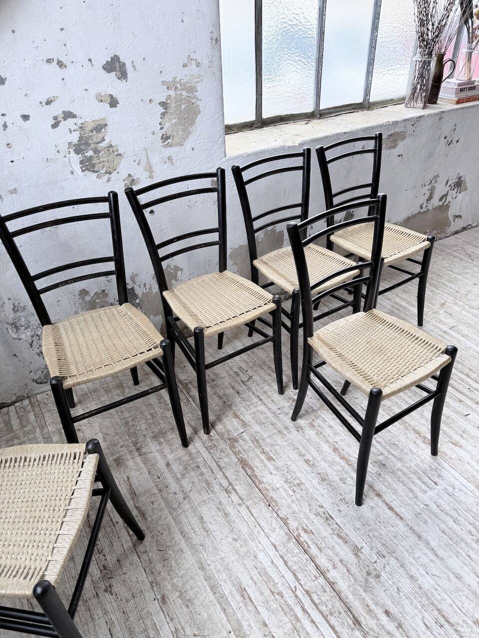 Set of 6 Italian woven rope chairs