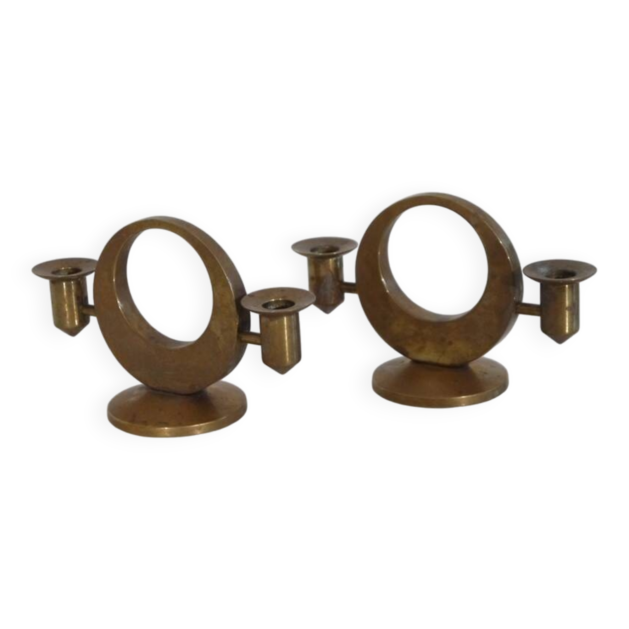 Pair of brass candlesticks by Arthur Pe for Kolback