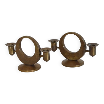 Pair of brass candlesticks by Arthur Pe for Kolback