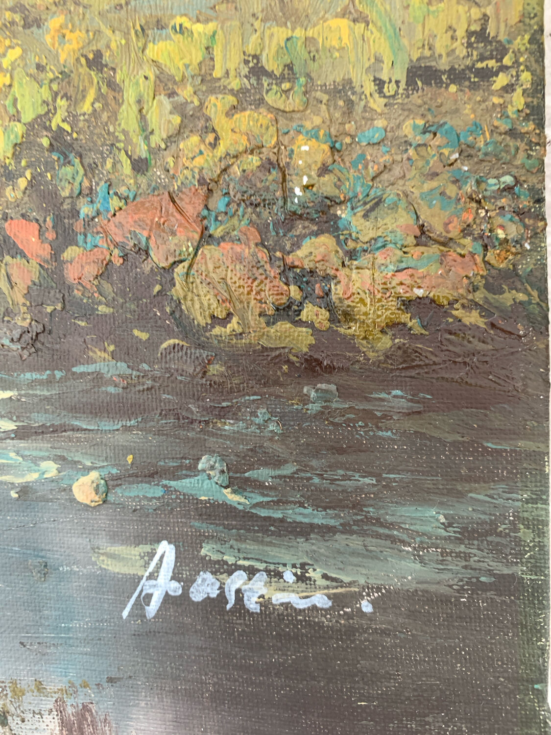 Oil on canvas - Impressionist landscape with a palette knife - House