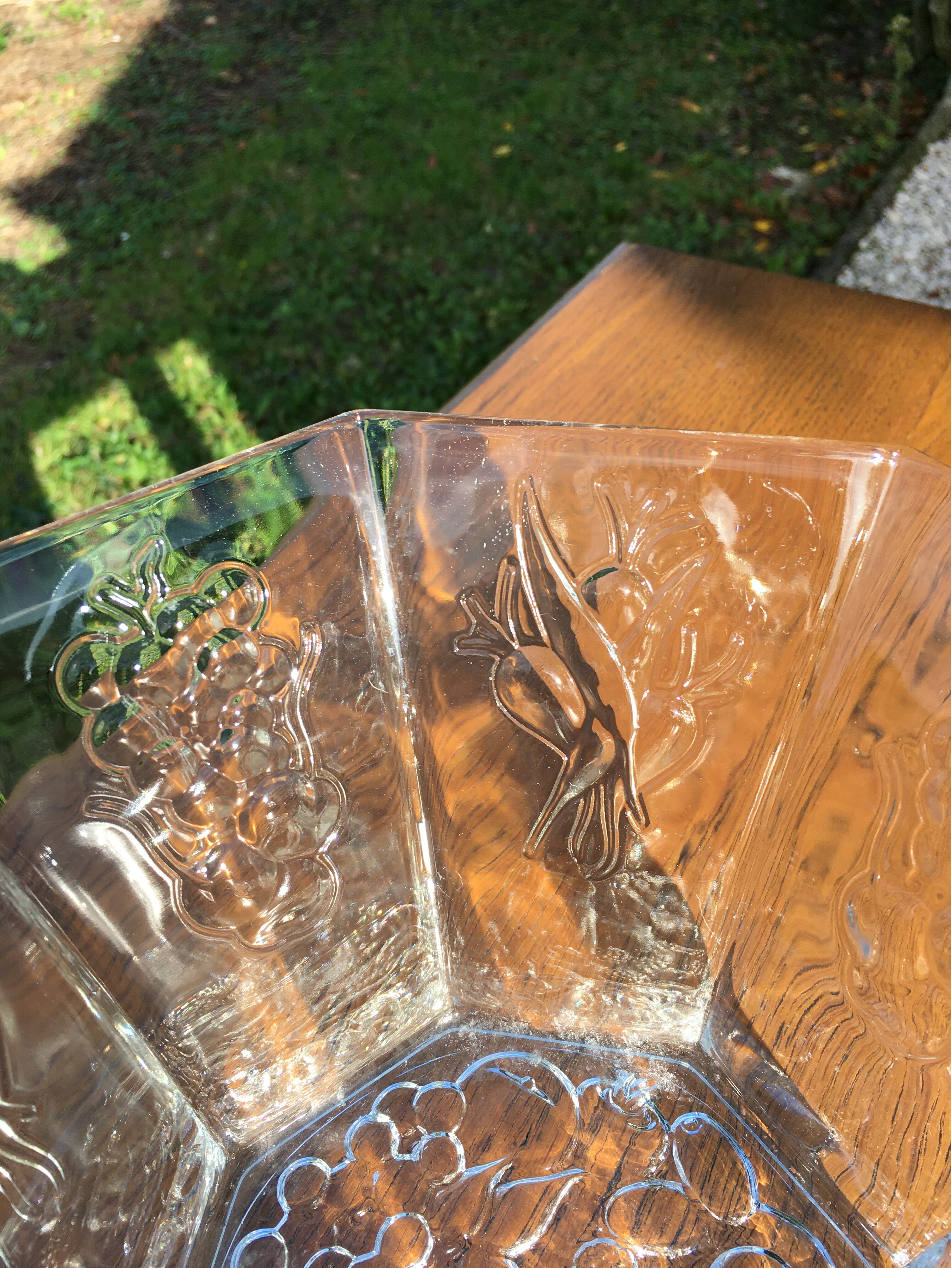 Octagonal vintage glass salad bowl