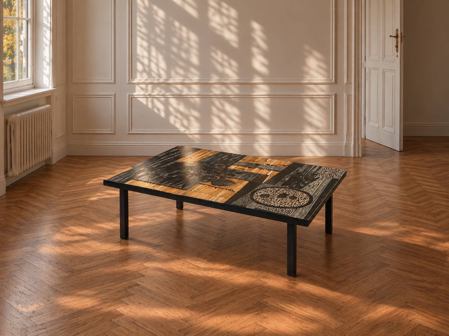 Coffee table wood - floral patterns - by victor cerrato